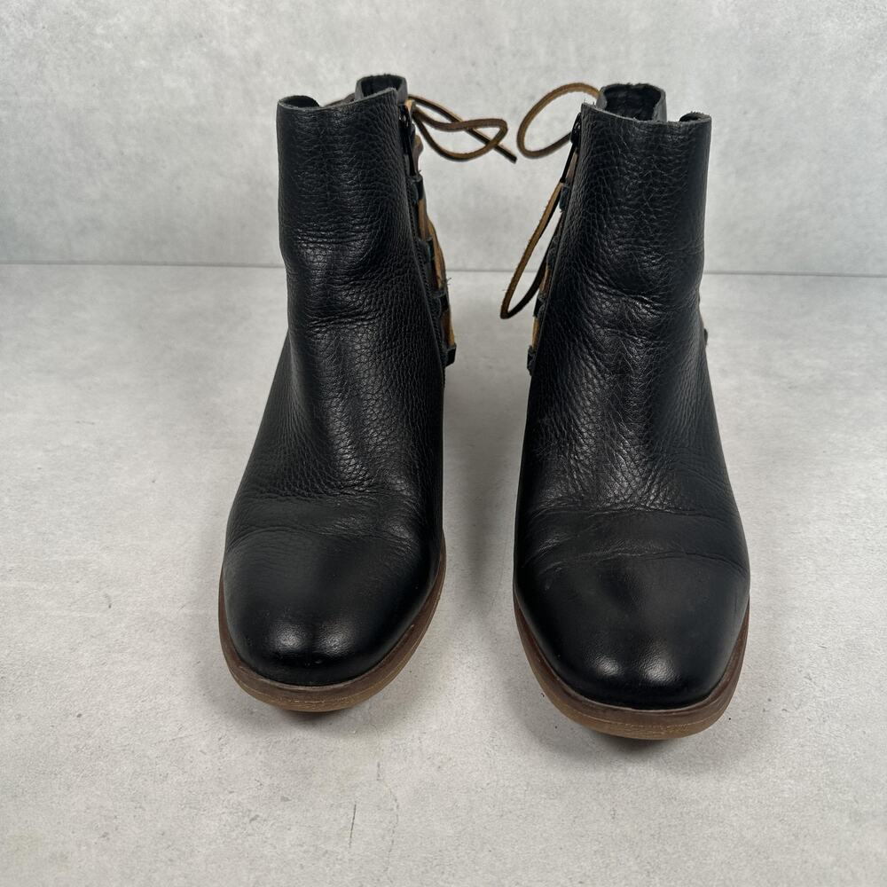 Korks Boots Womens Size 8.5 Black Leather Ankle Block Heel Western Zip Lace Up - Picture 2 of 10